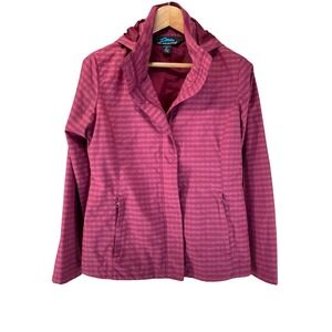Tri-Mountain Womens Hooded Windbreaker Jacket Berry Pink Striped Size M